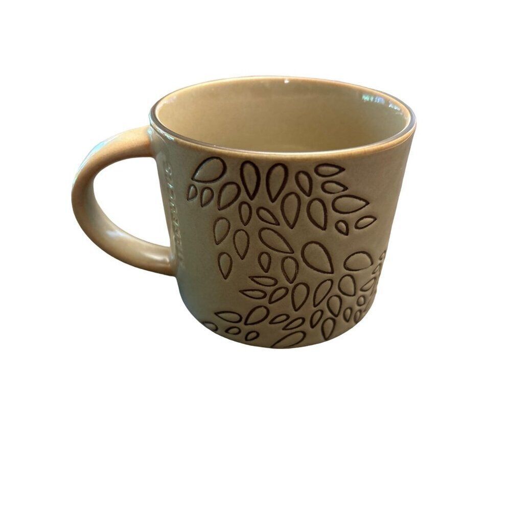 Starbucks Tan Coffee Mug With Leaf Pattern 14 Fl Oz